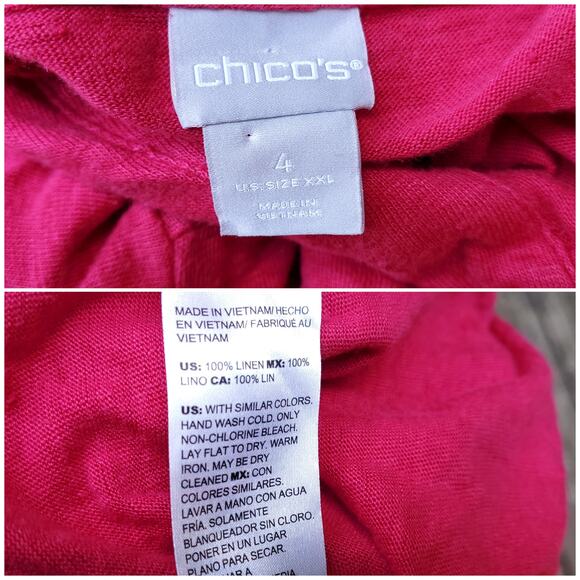 Chico's Sz 4 Pink Linen Collared Polo Shirt Top Short Sleeve Snap Closure Sz XXL - Picture 10 of 10